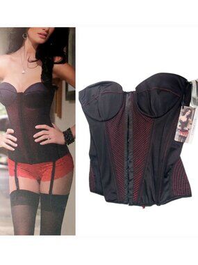 Bustier Corset – Black with Red Stitching & Ribbon Tie– Size L – NWT